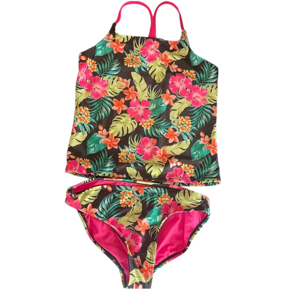 Wonder Nation Girls Tankini Two Piece Tropical‎ Swimsuit Size L 10/12